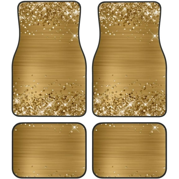 Car Floor Mats Carpet 4pcs Glittery Gold Foil Floor Mats for Cars Universal Vehicle Front Rear Rugs Car Decor Accessories for Trucks