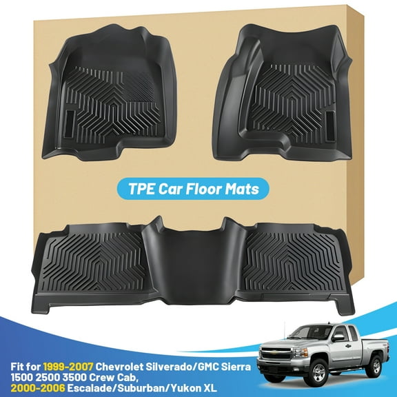 Car Floor Mats Compatible with Chevy Silverado / GMC Sierra 1500 Crew Cab 1999-2006 Floor Mats Liners Front Rear All Weather Custom Fit Black Car Rug Carpet