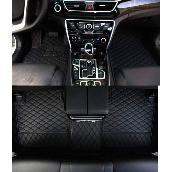 Car Floor Mats Compatible with Ford Expedition Have Armrest Box on The 2nd Row 2019-2021-Newest - Large Coverage Floor Liner Accessory(Black with Black Stitching)