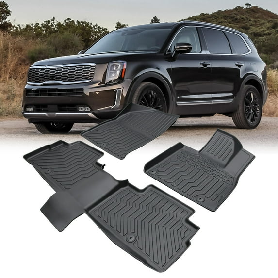Car Floor Mats Compatible With 2020-2023 Kia Telluride Bucket Seats Without Center Console Custom Making TPE Rubber Floor Liners