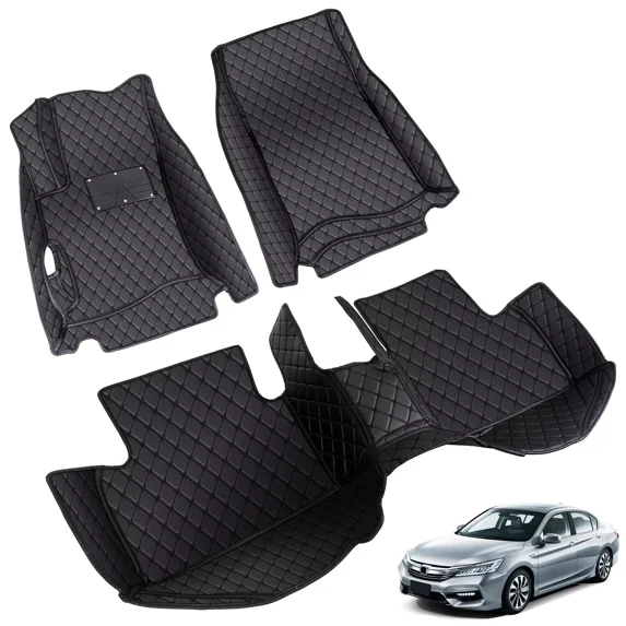 Car Floor Mats Custom Fit Honda Accord 2008-2013, Luxury All Surround PU Leather Floor Liner Front Rear Row Full Set Waterproof Anti-slip Black