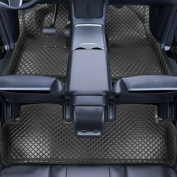 Car Floor Mats Custom Fit Tesla Model 3 2017 2018 2019 2020 2021 2022 PU Leather Floor Liners All Weather Protection Automotive Carpet Front Rear Row Full Set Odorless Black