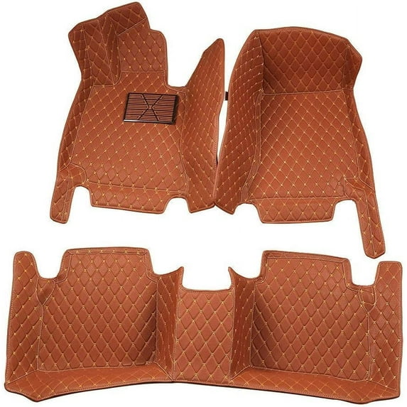 Car Floor Mats Custom for Ford Expedition 2019-2021-Newest (Have Armrest Box on The 2nd Row) - Wetherbeater 1st & 2nd Floor Liner, Large Coverage, 3 Piece Mats Brown