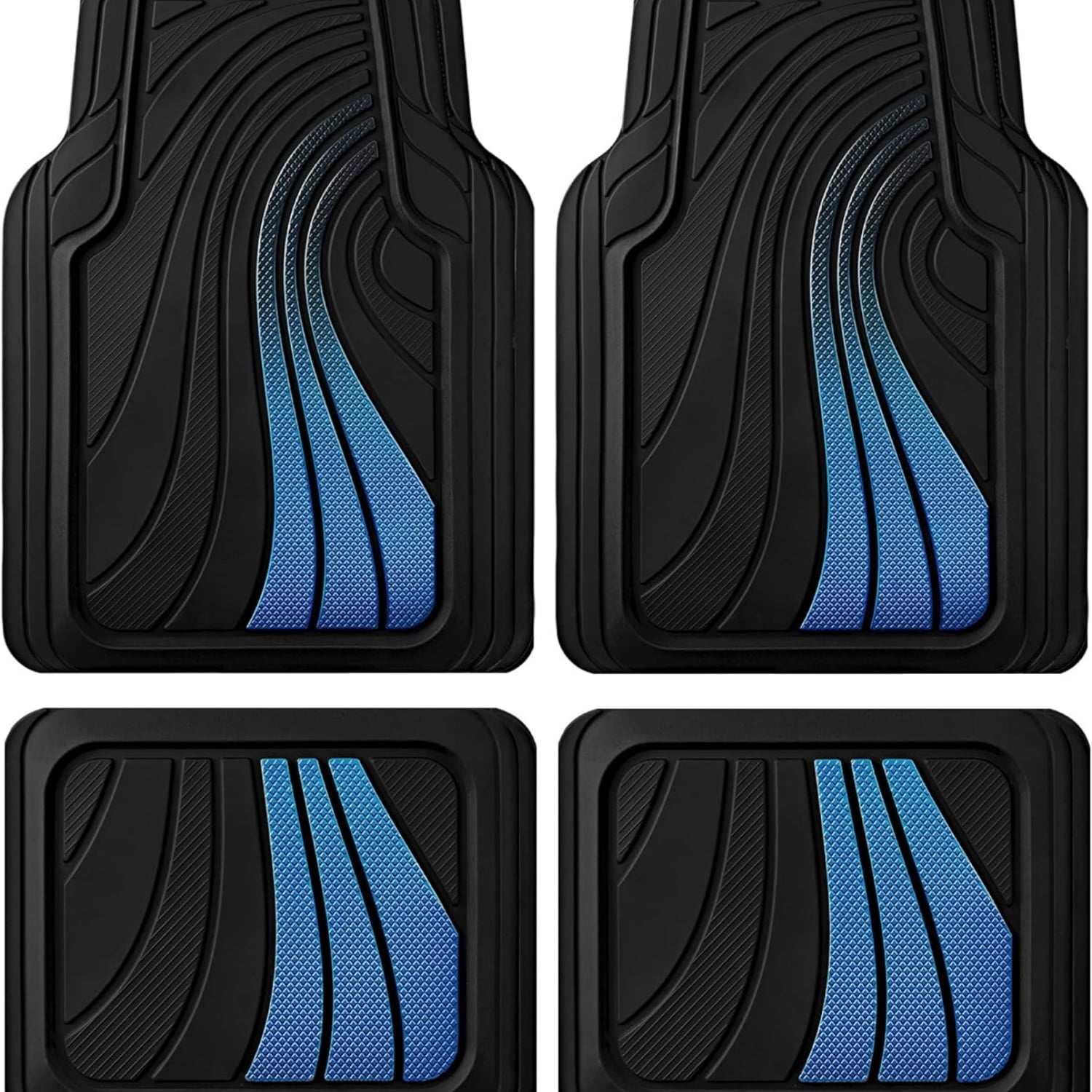 Car Floor Mats Full Set – Front & Rear Car Floor Mats with Aluminum Design, Anti-Slip Backing, All-Weather Protection, Trim-to-Fit Car Mats for Most Sedans, SUVs & Vans - - Blue
