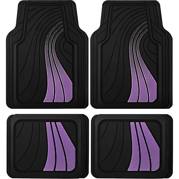 Car Floor Mats Full Set – Front & Rear Car Floor Mats with Aluminum Design, Anti-Slip Backing, All-Weather Protection, Trim-to-Fit Car Mats for Most Sedans, SUVs & Vans - Purple