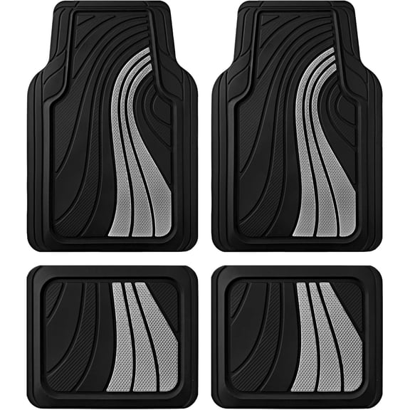 Car Floor Mats Full Set Front & Rear Car Floor Mats with Aluminum Design, Anti-Slip Backing, All-Weather Protection, Trim-to-Fit Car Mats for Most Sedans, SUVs & Vans - Sliver