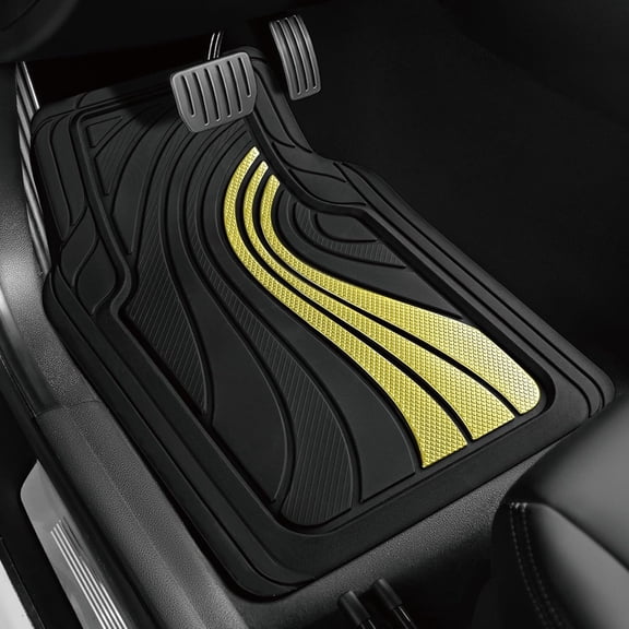Car Floor Mats Full Set – Front & Rear Car Floor Mats with Aluminum Design, Anti-Slip Backing, All-Weather Protection, Trim-to-Fit Car Mats for Most Sedans, SUVs & Vans - Yellow
