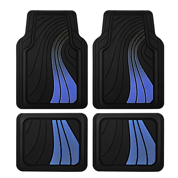 Car Floor Mats Full Set – Front & Rear Car Floor Mats with Aluminum Design, Anti-Slip Backing, All-Weather Protection, Trim-to-Fit Car Mats for Most Sedans, SUVs & Vans