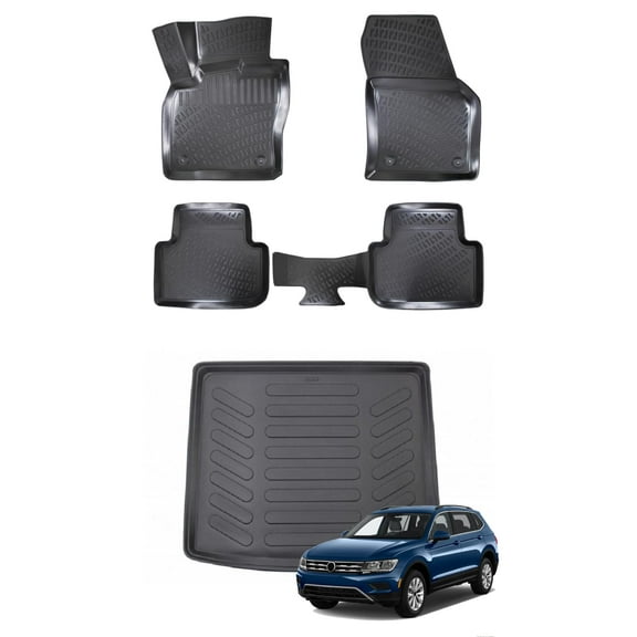 Car Floor Mats + LOWER Cargo Liner (Full SET) Compatible for Volkswagen Tiguan 2016-2019 Waterproof | All Weather