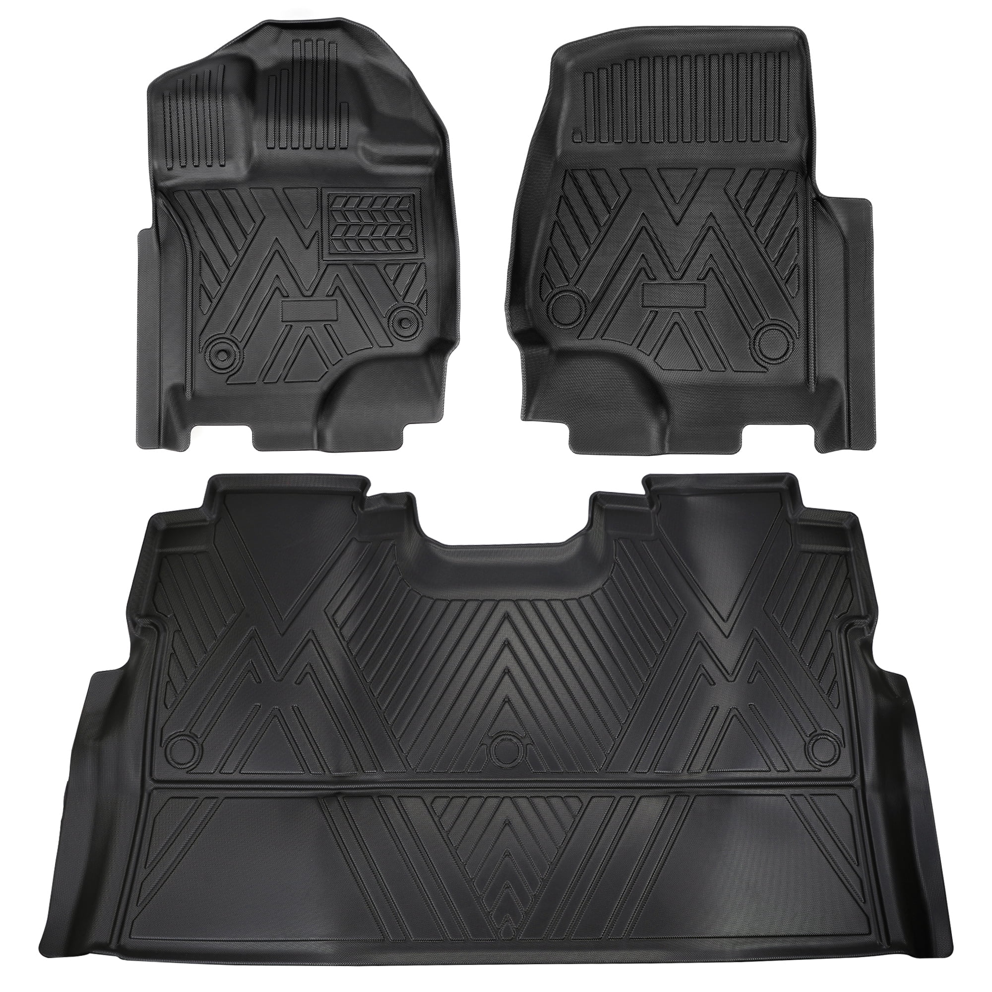 Car Floor Mats Liner For 2010-2014 Ford F-150 F150 SuperCrew Cab TPE All-Weather, Front & 2nd Row, 3-Piece Set, Black