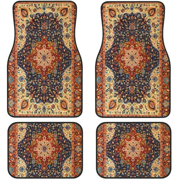 Car Floor Mats Set of 4,Antique Oriental Turkish Persian Carpet Front Rear Carpets Mat Decorative Car Floor Carpets Rugs Non-Slip Auto Car Accessories Universal Fit for Car SUV Truck Van