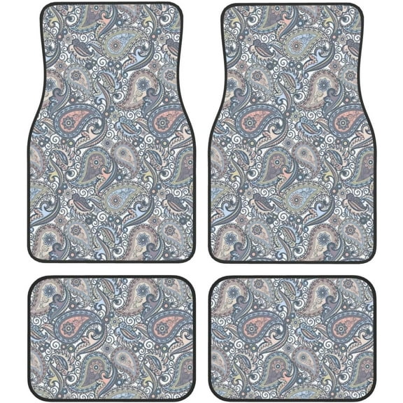Car Floor Mats Set of 4, Oriental Antique Blue Kilim Rug Vehicle Front Rear Carpets Mats Car Floor Rugs Non-Slip Auto Foot Mats Car Accessories Universal Fit for Car SUV Truck Van