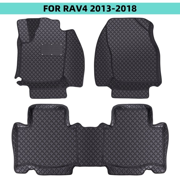 Car Floor Mats for Toyota RAV4 2013-2018 (Not for Hybrid), Waterproof PU Leather Floor Liner Carpet 1st & 2nd Row Full Set Non-slip Black