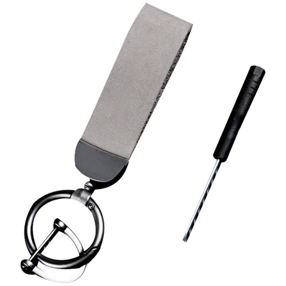 Car Fob Key Chain Genuine Leather Keychains Holder for Men and Women 360 Degree Rotatable with Anti-lost D-Ring Circle Carabiner and Key Rings Grey