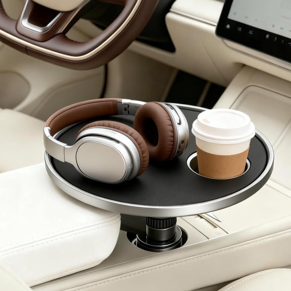 Car Food Tray & Car Table Tray with Cup Holder, 360 Rotating Car Desk for Laptop & Eating, Upgraded 5-Point Support Base Compatible with Tesla Model Y/3/S, Fit Most Vehicles