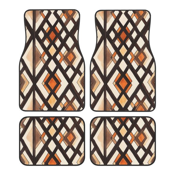 Car Foot Mat 4 Pcs Set Crystal Velvet Non Slip Bottom Quick Install Easy Clean Protect Interior Fit Most Cars Trucks SUVs Brown Moroccan Trellis Hand-Drawn Sketch_3