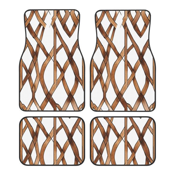 Car Foot Mat 4 Pcs Set Crystal Velvet Non Slip Bottom Quick Install Easy Clean Protect Interior Fit Most Cars Trucks SUVs Brown Moroccan Trellis Hand-Drawn Sketch_1