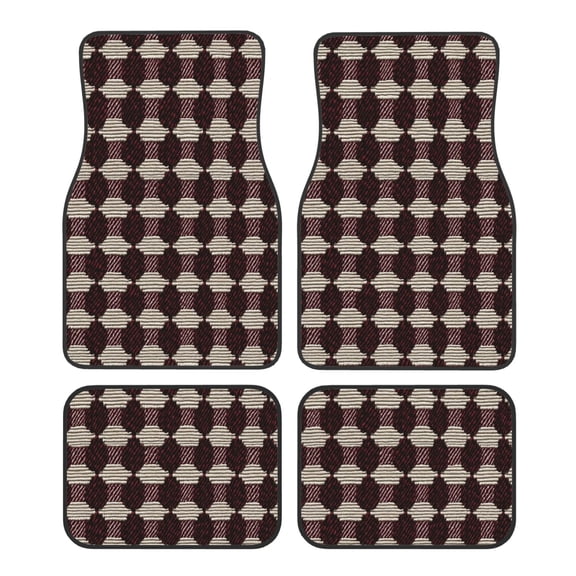 Car Foot Mat 4 Pcs Set Crystal Velvet Non Slip Bottom Quick Install Easy Clean Protect Interior Fit Most Cars Trucks SUVs Crimson Modern Houndstooth Texture_3