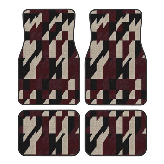 Car Foot Mat 4 Pcs Set Crystal Velvet Non Slip Bottom Quick Install Easy Clean Protect Interior Fit Most Cars Trucks SUVs Crimson Modern Houndstooth Texture_2