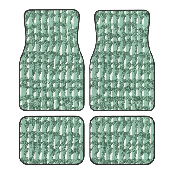 Car Foot Mat 4 Pcs Set Crystal Velvet Non Slip Bottom Quick Install Easy Clean Protect Interior Fit Most Cars Trucks SUVs Green Houndstooth Vintage Texture Hand-Drawn Sketch_1