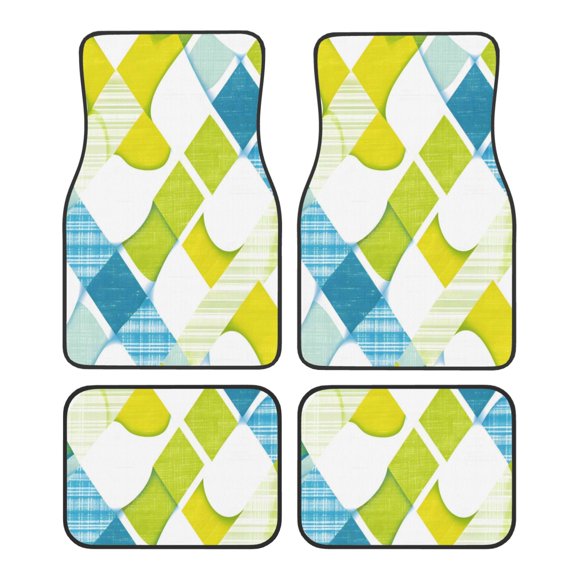 Car Foot Mat 4 Pcs Set Crystal Velvet Non Slip Bottom Quick Install Easy Clean Protect Interior Fit Most Cars Trucks SUVs Lime Houndstooth Hand-Drawn Sketch_3