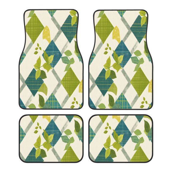 Car Foot Mat 4 Pcs Set Crystal Velvet Non Slip Bottom Quick Install Easy Clean Protect Interior Fit Most Cars Trucks SUVs Lime Houndstooth Hand-Drawn Sketch_2