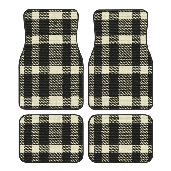Car Foot Mat 4 Pcs Set Crystal Velvet Non Slip Bottom Quick Install Easy Clean Protect Interior Fit Most Cars Trucks SUVs Olive Houndstooth Buffalo Plaid Tartan Check Scotland_3