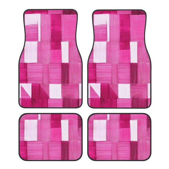 Car Foot Mat 4 Pcs Set Crystal Velvet Non Slip Bottom Quick Install Easy Clean Protect Interior Fit Most Cars Trucks SUVs Pink Abstract Houndstooth Hand-Drawn Sketch_1