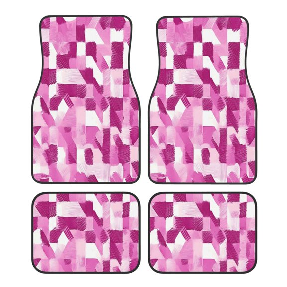 Car Foot Mat 4 Pcs Set Crystal Velvet Non Slip Bottom Quick Install Easy Clean Protect Interior Fit Most Cars Trucks SUVs Pink Abstract Houndstooth Hand-Drawn Sketch_3