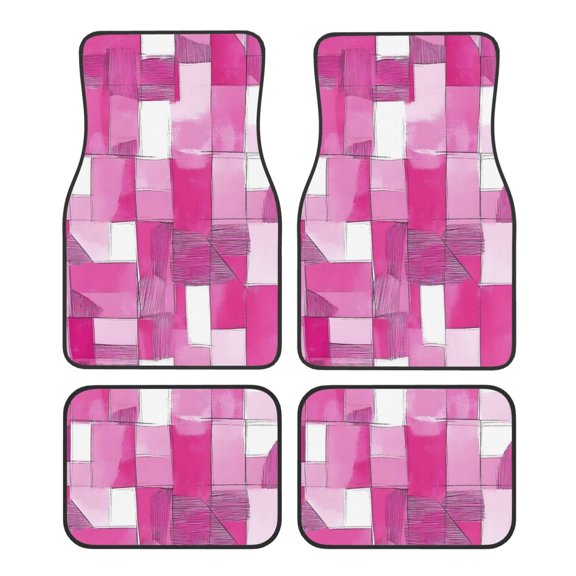 Car Foot Mat 4 Pcs Set Crystal Velvet Non Slip Bottom Quick Install Easy Clean Protect Interior Fit Most Cars Trucks SUVs Pink Abstract Houndstooth Hand-Drawn Sketch_2
