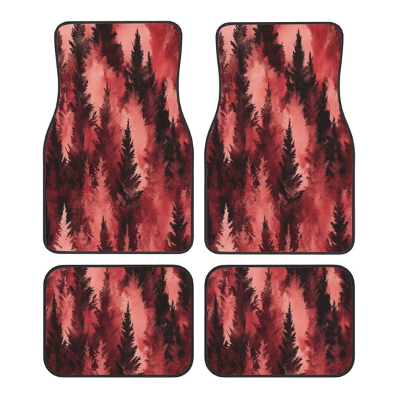 Car Foot Mat 4 Pcs Set Crystal Velvet Non Slip Bottom Quick Install Easy Clean Protect Interior Fit Most Cars Trucks SUVs Realistic Forests Camouflage Pattern Conifer Maroon_4