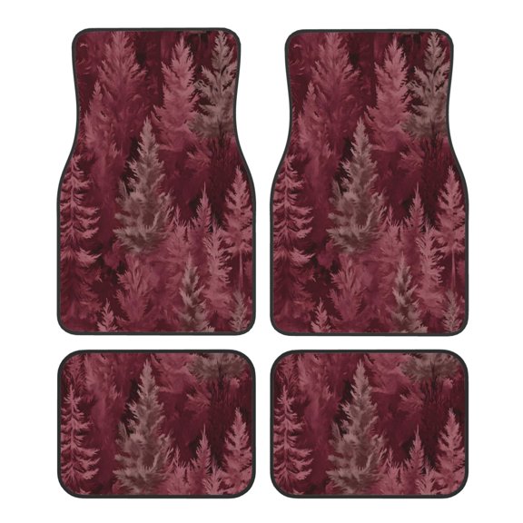 Car Foot Mat 4 Pcs Set Crystal Velvet Non Slip Bottom Quick Install Easy Clean Protect Interior Fit Most Cars Trucks SUVs Realistic Forests Camouflage Pattern Conifer Maroon_2