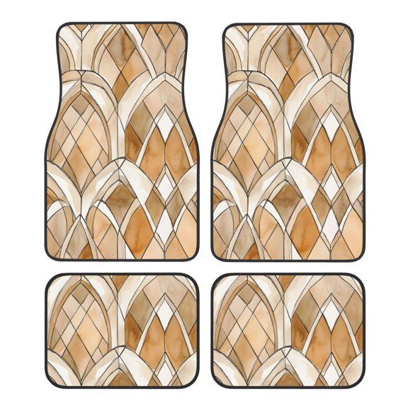 Car Foot Mat 4 Pcs Set Crystal Velvet Non Slip Bottom Quick Install Easy Clean Protect Interior Fit Most Cars Trucks SUVs Sandybrown Moroccan Trellis Hand-Drawn Sketch_2