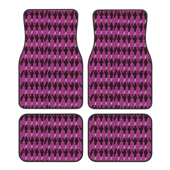 Car Foot Mat 4 Pcs Set Crystal Velvet Non Slip Bottom Quick Install Easy Clean Protect Interior Fit Most Cars Trucks SUVs Magenta Houndstooth_1