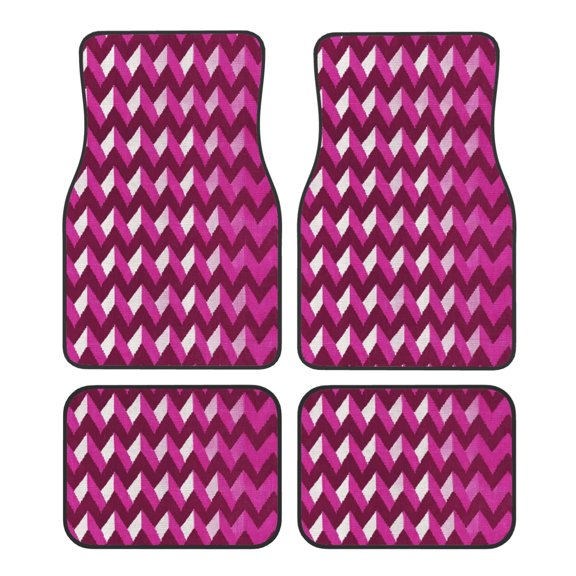 Car Foot Mat 4 Pcs Set Crystal Velvet Non Slip Bottom Quick Install Easy Clean Protect Interior Fit Most Cars Trucks SUVs Magenta Houndstooth_2