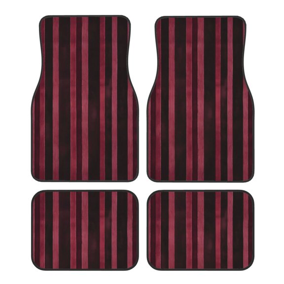 Car Foot Mat 4 Pcs Set Crystal Velvet Non Slip Bottom Quick Install Easy Clean Protect Interior Fit Most Cars Trucks SUVs Maroon Stripe_2