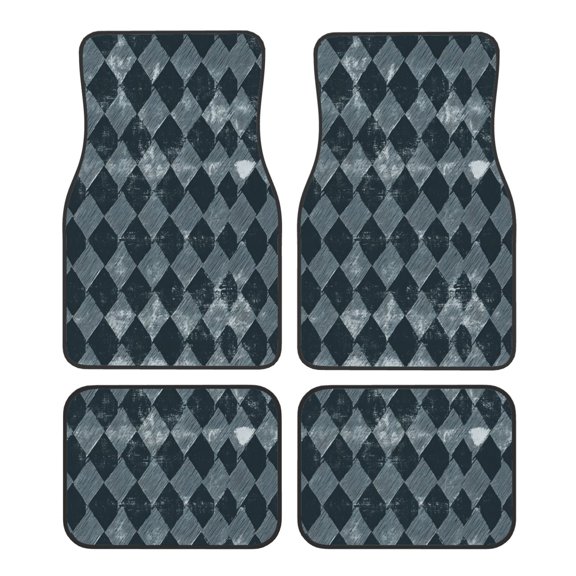 Car Foot Mat Four Piece Set Crystal Velvet Non Slip Bottom Quick Install Easy To Clean Protect Interior Fit Most Cars Trucks Suvs Darkslateblue Houndstooth Vintage Texture Hand-Drawn Sketch_3