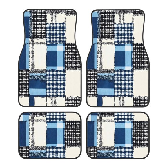 Car Foot Mat Four Piece Set Crystal Velvet Non Slip Bottom Quick Install Easy To Clean Protect Interior Fit Most Cars Trucks Suvs Mediumblue Houndstooth Buffalo Plaid Tartan Check Scotland