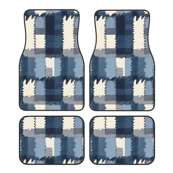 Car Foot Mat Four Piece Set Crystal Velvet Non Slip Bottom Quick Install Easy To Clean Protect Interior Fit Most Cars Trucks Suvs Mediumblue Houndstooth Buffalo Plaid Tartan Check Scotland