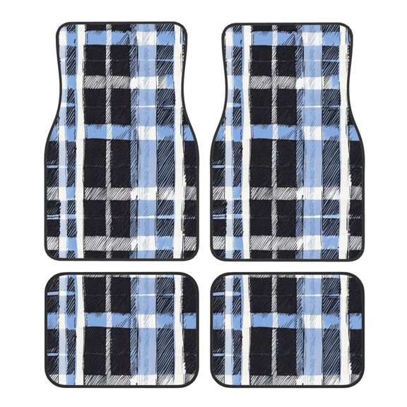 Car Foot Mat Four Piece Set Crystal Velvet Non Slip Bottom Quick Install Easy To Clean Protect Interior Fit Most Cars Trucks Suvs Mediumblue Houndstooth Buffalo Plaid Tartan Check Scotland