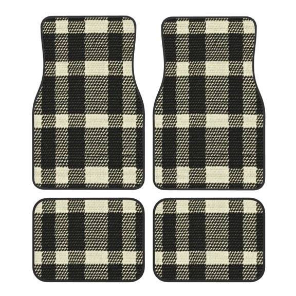 Car Foot Mat Four Piece Set Crystal Velvet Non Slip Bottom Quick Install Easy To Clean Protect Interior Fit Most Cars Trucks Suvs Olive Houndstooth Buffalo Plaid Tartan Check Scotland_3