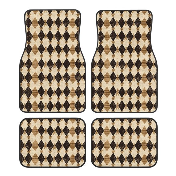 Car Foot Mat Four Piece Set Crystal Velvet Non Slip Bottom Quick Install Easy To Clean Protect Interior Fit Most Cars Trucks Suvs Tan Houndstooth Vintage Texture Hand-Drawn Sketch_4