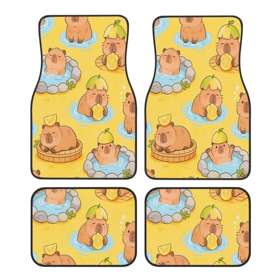 Car Foot Mat Four Piece Set Crystal Velvet Non Slip Bottom Quick Install Easy To Clean Protect Interior Fit Most Cars Trucks Suvs Capybara Bathing