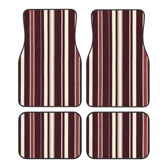 Car Foot Mat Four Piece Set Crystal Velvet Non Slip Bottom Quick Install Easy To Clean Protect Interior Fit Most Cars Trucks Suvs Maroon Stripe_4