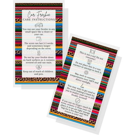 Car Freshie Care Instructions Physical Printed 2x3.5" inches Business Card Freshies Supplies Freshies Care Card Leopard Aztec Design