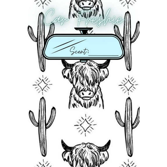 Car Freshie Insert Cards 50 pk 4x6 Western Cactus Highland Cow, fits in 5x7 for Holographic Bags Freshie Scent Label Care Instruction Cardstock