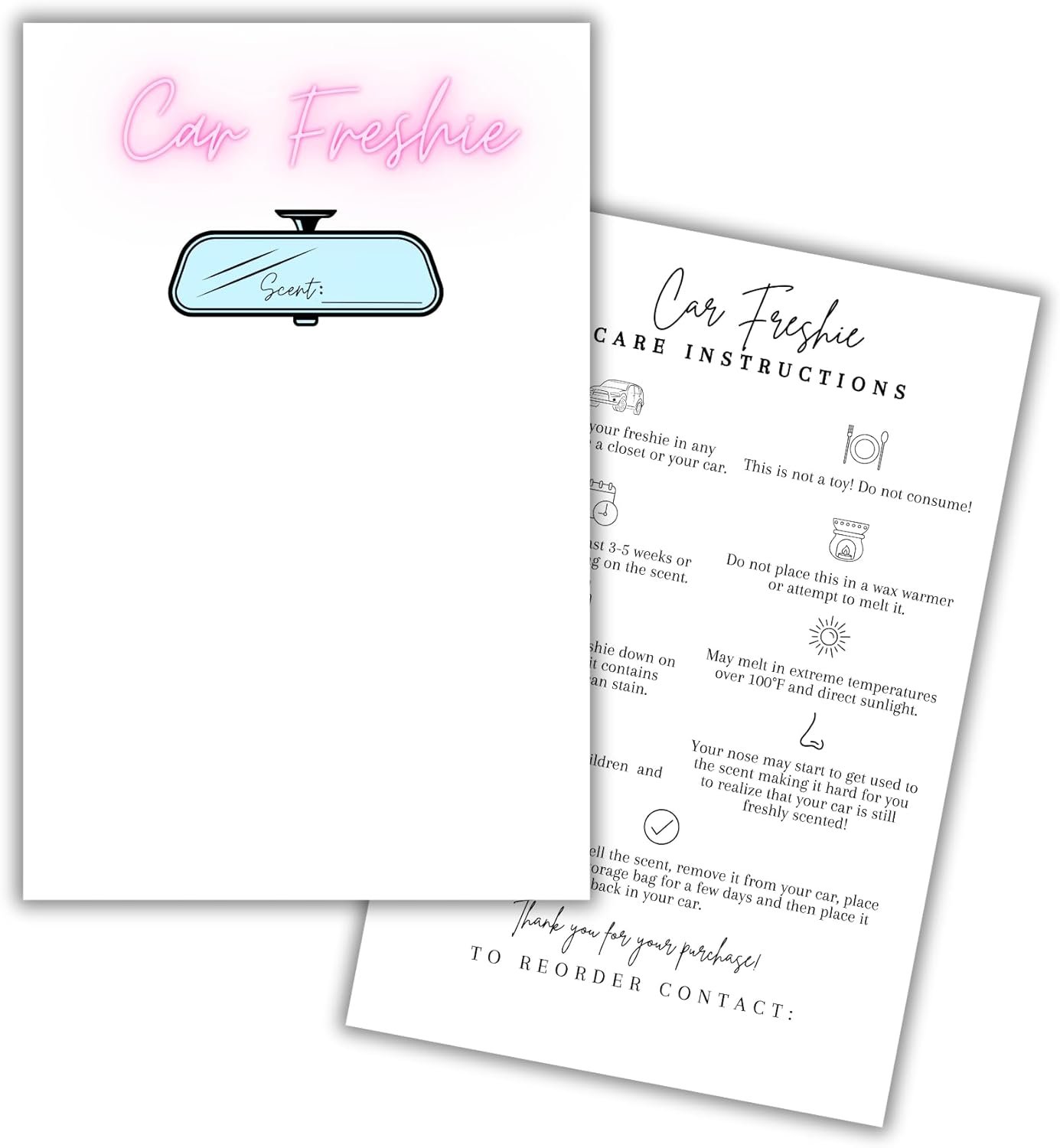 Car Freshie Insert Cards 50 pk 5.5x8.5 White Pink Neon Simple, fits in ...