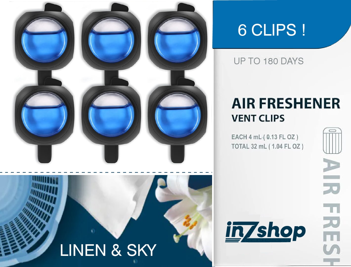 Car Freshness Vent Clip for Car Air Blue Sky 6ct by KME