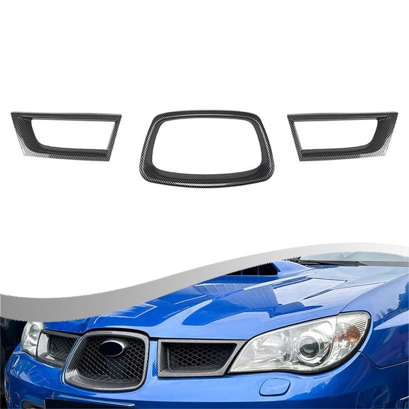 Car Front Bumper Grille Frame Trim for Impreza for wrx STI 9th Gen 2006-2007 Glossy Black Carbon Fiber Pattern ABS Secure Fit Sporty Racing Look Easy Installation(Carbon Fiber)