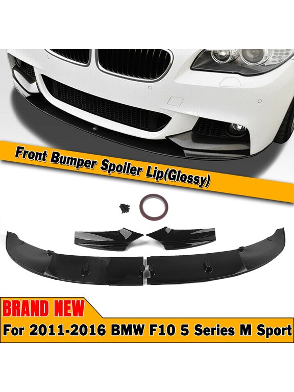 Car Front Bumper Spoiler Lip For 2011-2016 BMW F10 5 Series M Sport Glossy Black Carbon Fiber Look Black